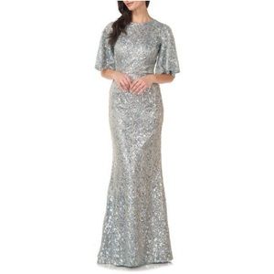 JS Collections Sequin Flutter Sleeve Mermaid Gown